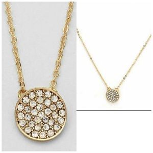 Gold mini rhinestone round disc necklace NWT